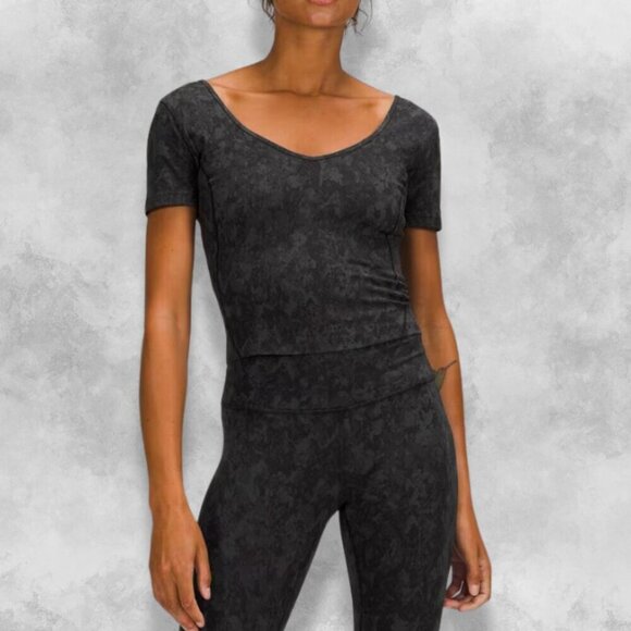 lululemon athletica Tops - Lululemon Align Tee Crop Top V-Neck Short Sleeve Lightweight Camo Coal Gray W 10